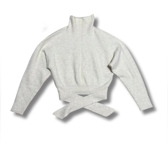 029 WILFRED Women's Lorin Cowl Neck Waist-Tie Sweater - Light Birch, Small - Picture 3 of 11